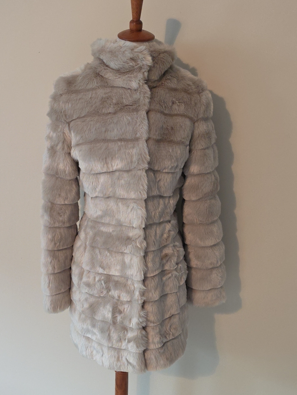Eliza J Taupe Faux Fur Long Coat - Women's Jacket - Picture 1 of 9